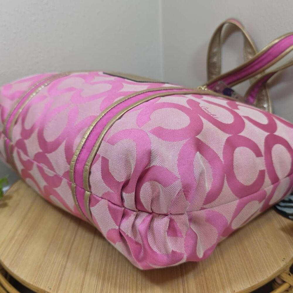 Coach RARE Poppy Pink/Gold OP Art Glam Tote Bag - Picture 8 of 15